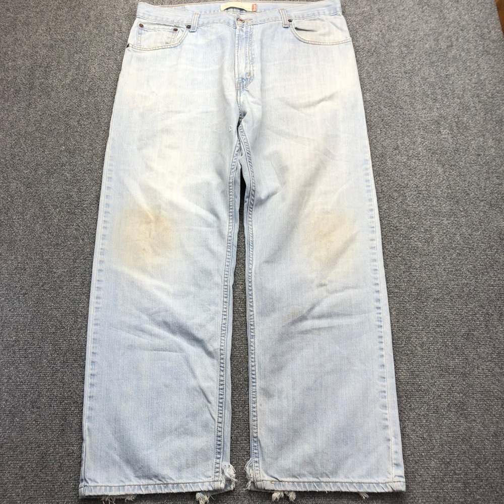 Levis 559 Relaxed Straight Jeans Mens 36x27 Light Wash Distressed Blue Denim
